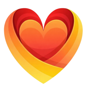 Colorful layered heart on black background.